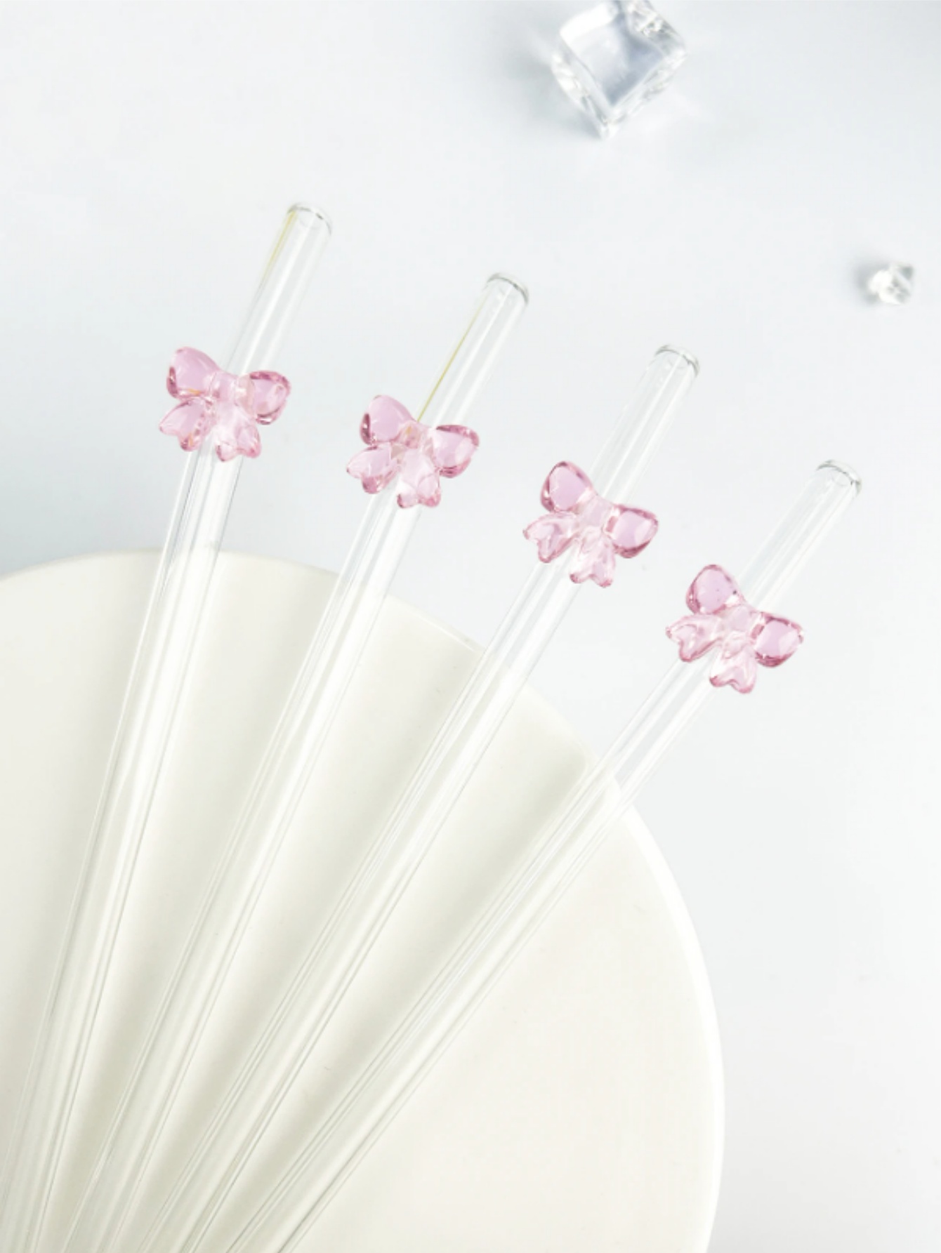Reusable Straw - Pajita de cristal con lazo rosa