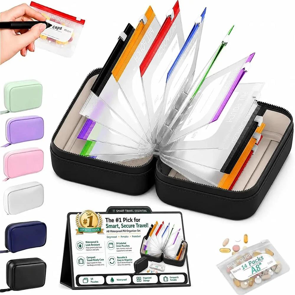 Reusable Bag - Organizador semanal de pastillas 7/14, impermeable,